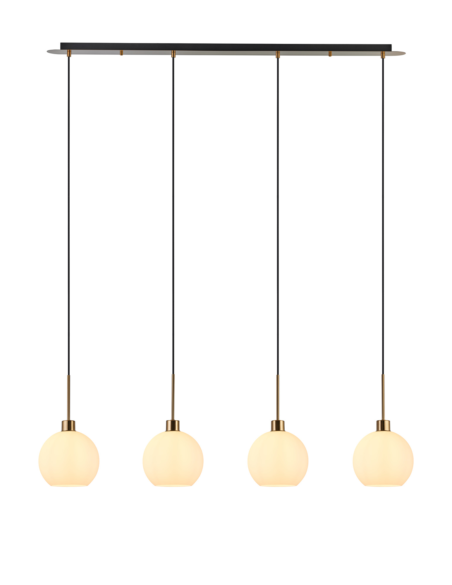 DK1226  Lori Linear Pendant, 4 Light Adjustable E27, Antique Gold/Opal Open Mouth Round Globe Shades